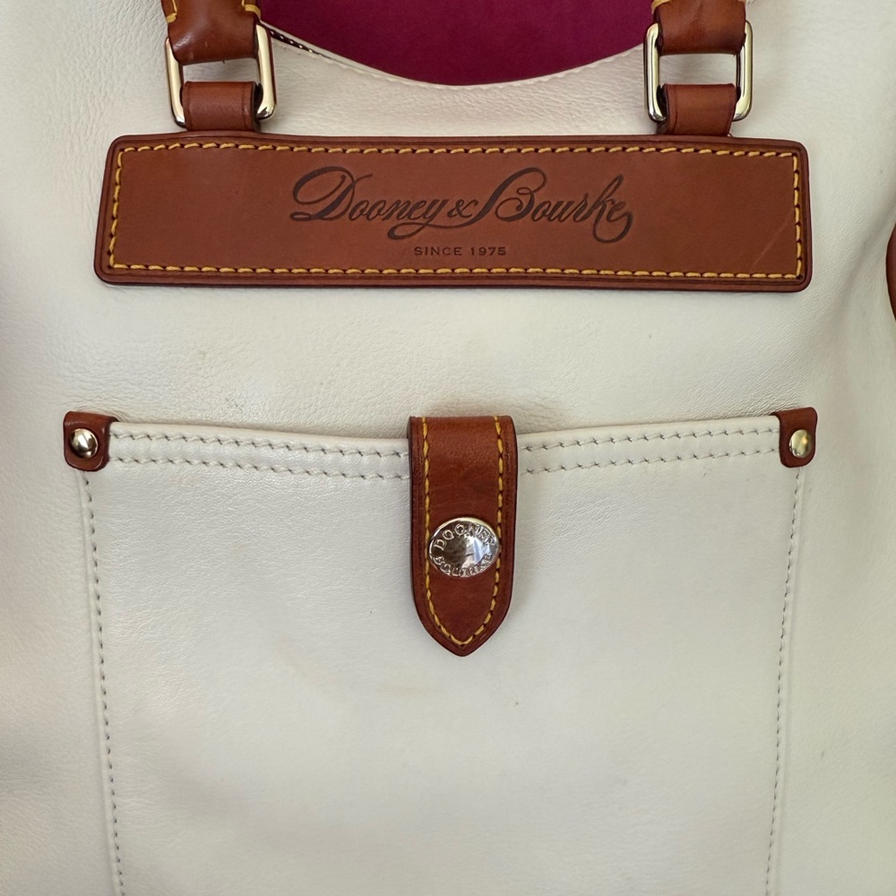 Dooney & Bourke White Leather Satchel with Brown Trim and Strap - Picture 4 of 10